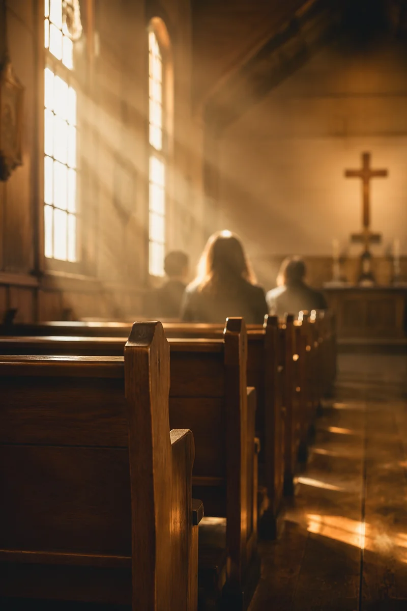 Golden Light Rays in Quiet Chapel