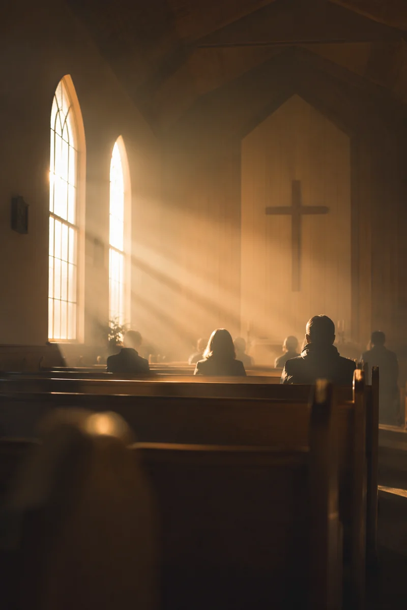 Golden Sunrise Rays in Quiet Chapel