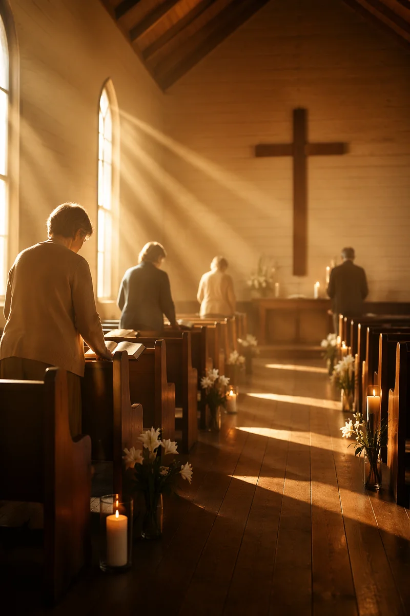 Golden Light Rays in Quiet Chapel