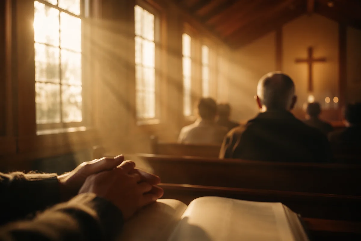 Golden Morning Light in Wooden Chapel