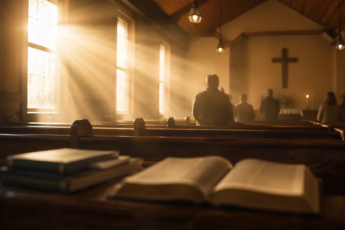 Golden Light Rays in Wooden Chapel