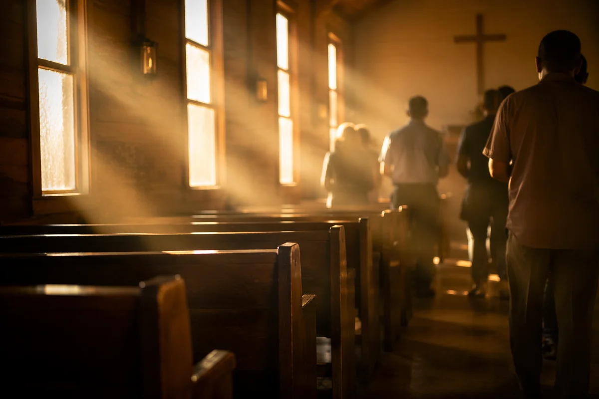 Golden Light Rays in Wooden Chapel