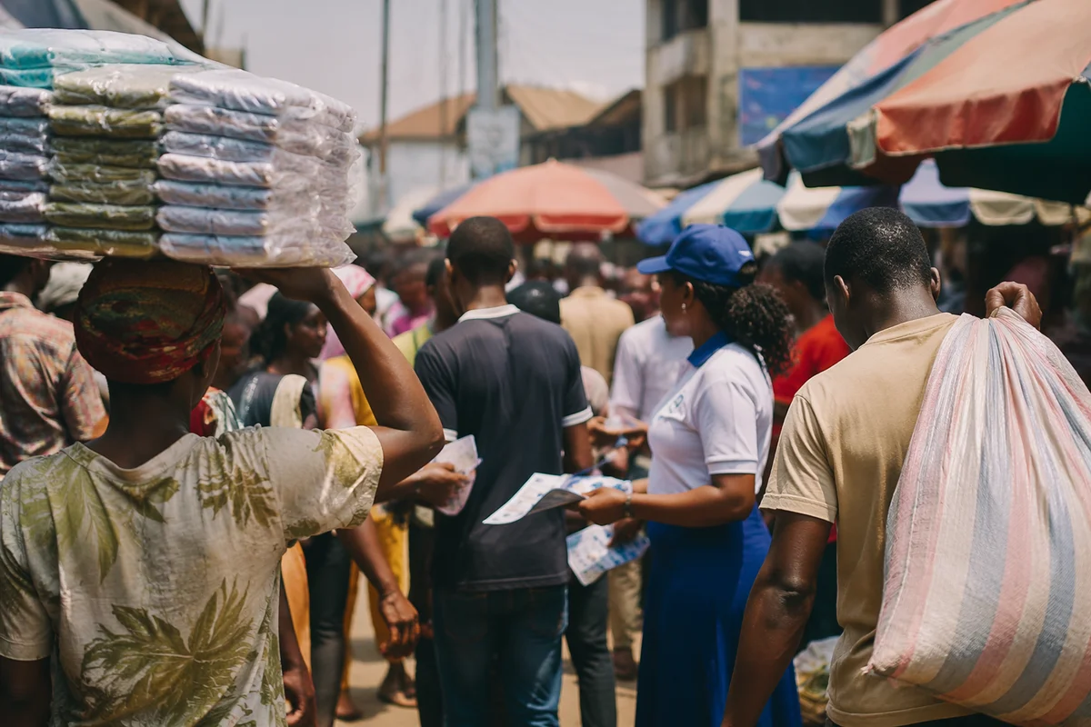 Church Volunteers Sharing Gospel Tracts in Market