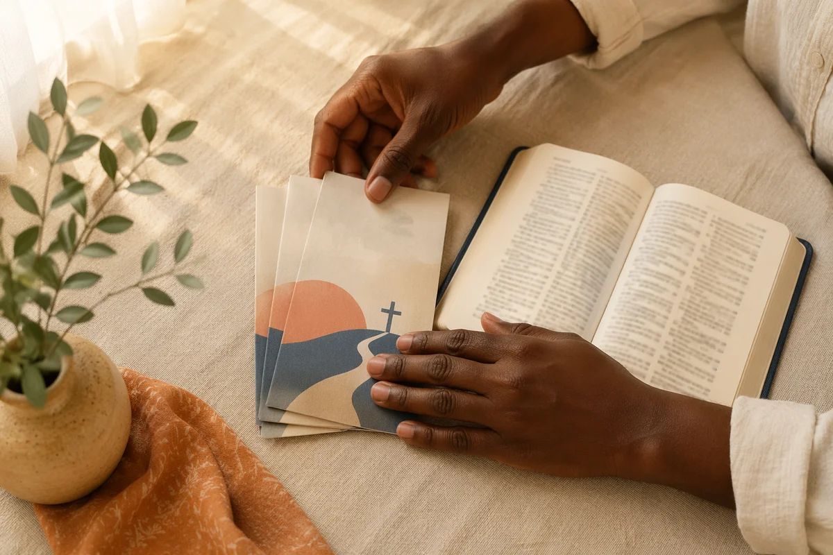 Hands Preparing Gospel Tracts for Outreach