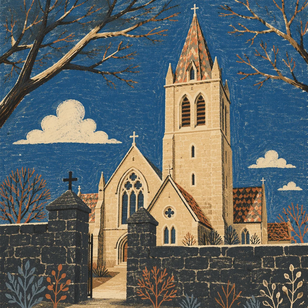 Gothic Bell Tower Under Winter Blue Sky