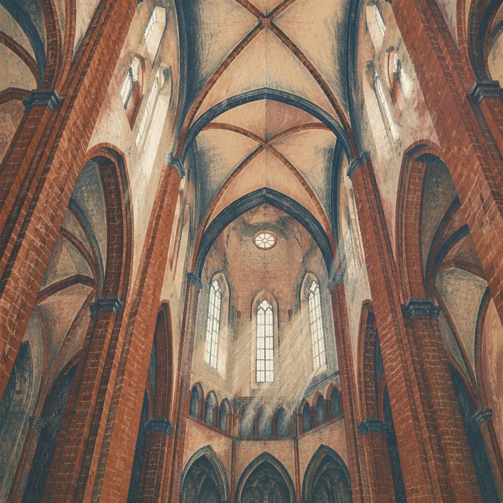 Gothic Church Vaulted Ceiling in Reverent Light
