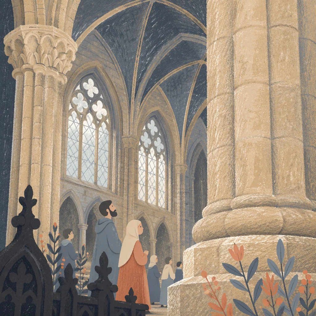 Gothic Church Interior with Vaulted Ceiling