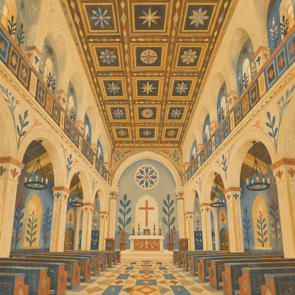Gothic Church Nave With Ornate High Ceiling