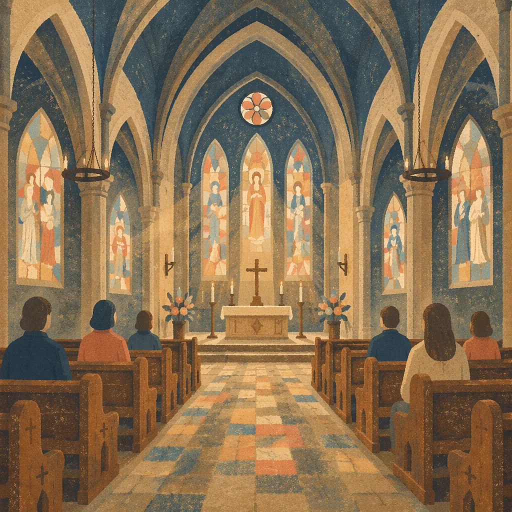 Gothic Church Interior with Morning Light