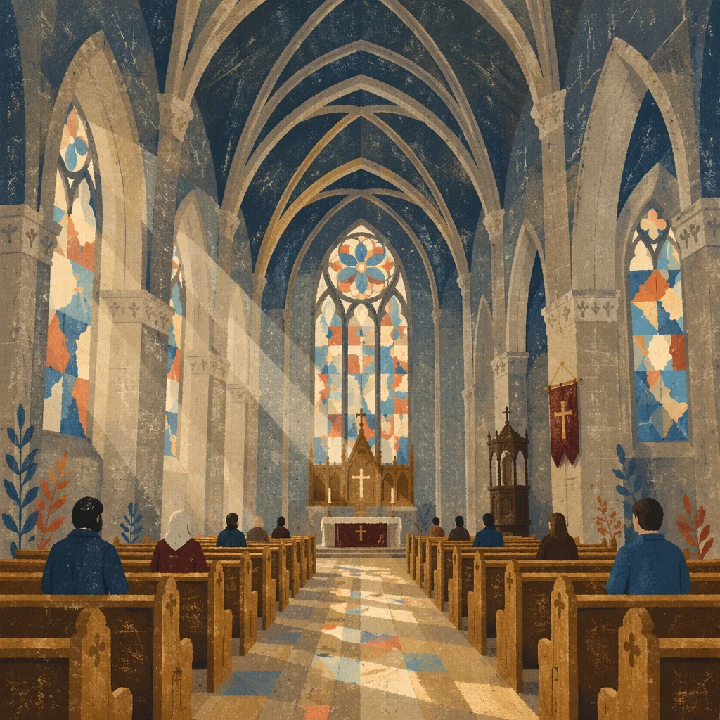 Gothic Church Nave with Soaring Vaulted Ceiling