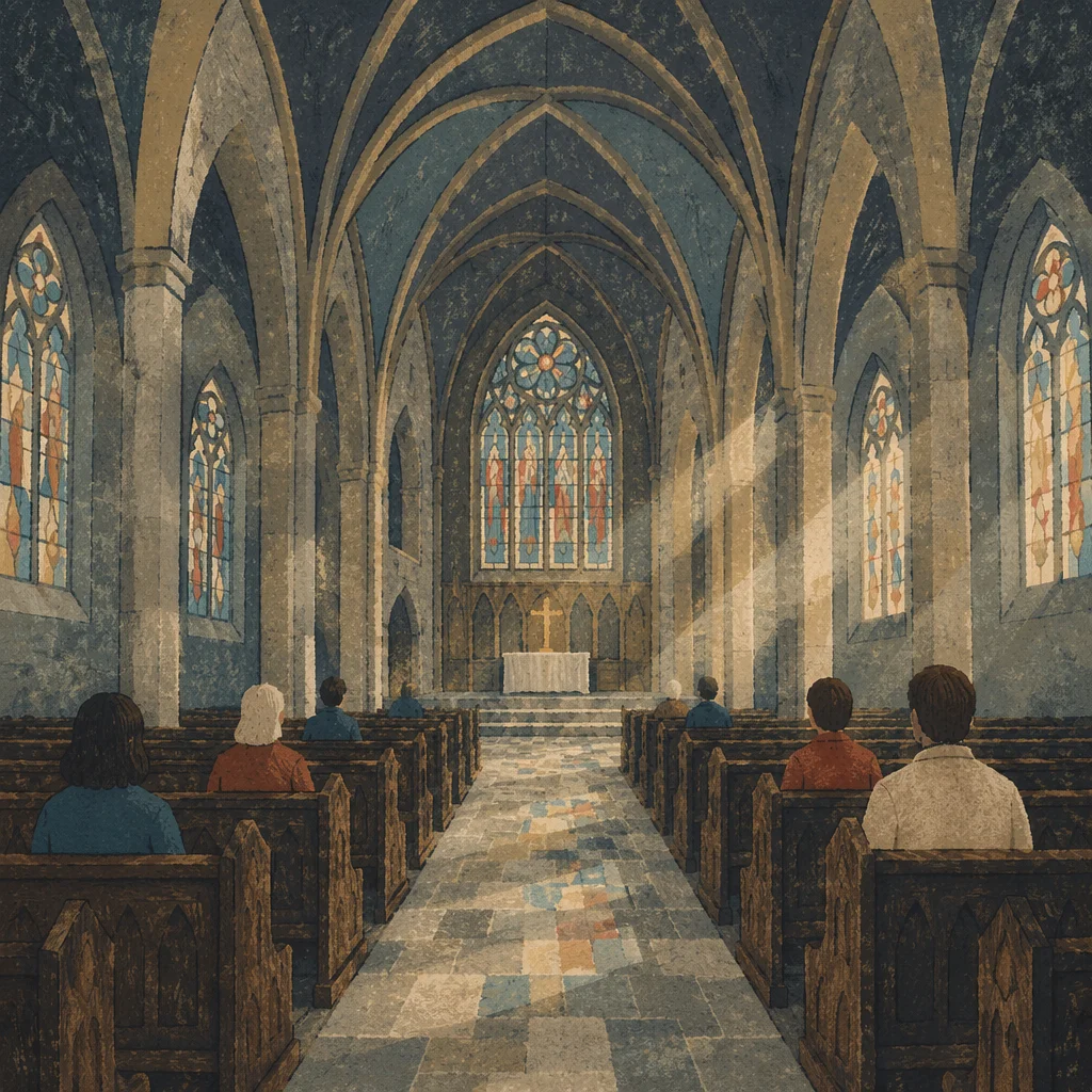 Gothic Church Interior with Soaring Ceilings
