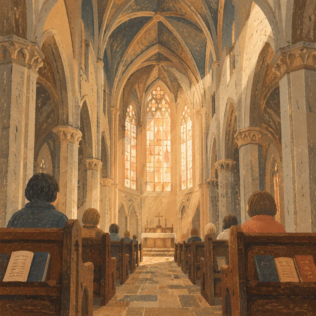 Gothic Church Interior with Soaring Ceilings