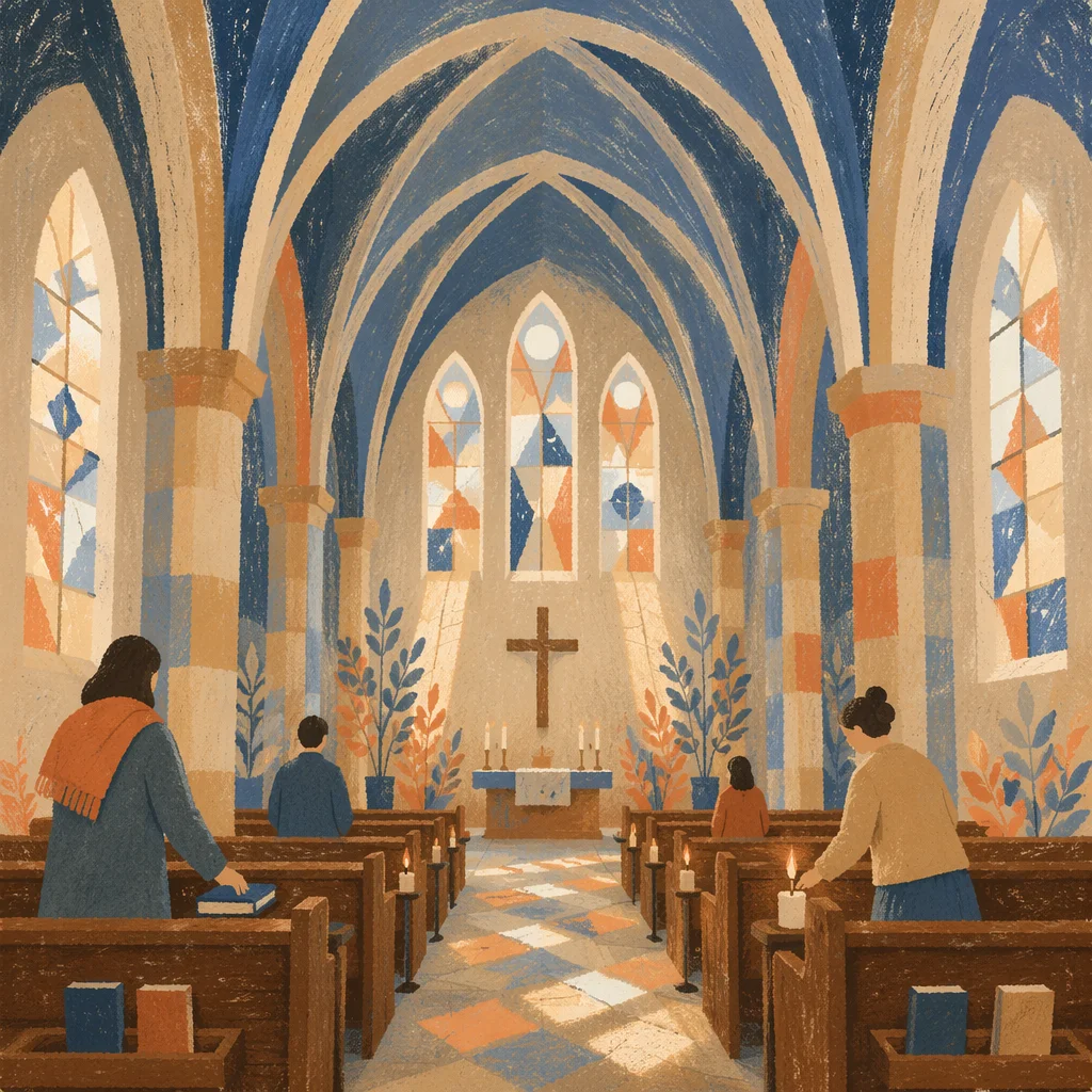 Gothic Church Interior with Soaring Vaults