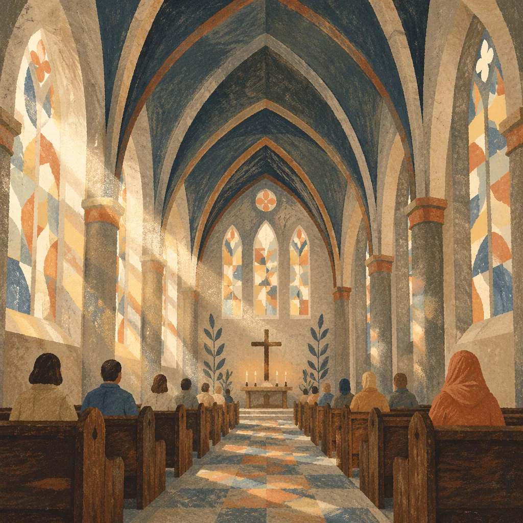 Gothic Church Nave with Vaulted Ceiling