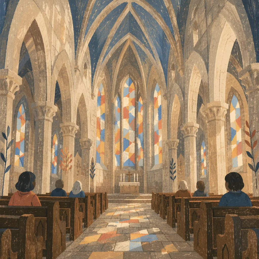 Gothic Church Interior with Vaulted Ceiling