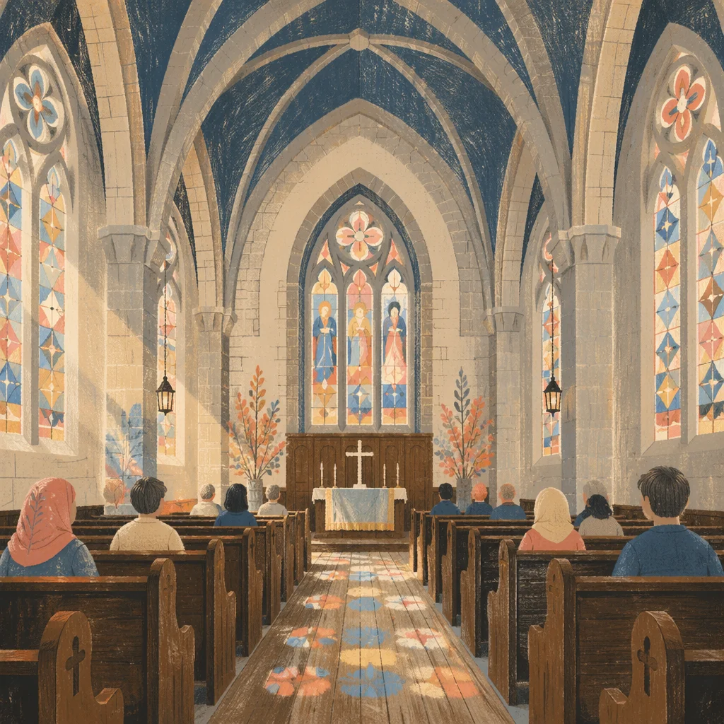 Gothic Church Sanctuary With Vaulted Ceiling