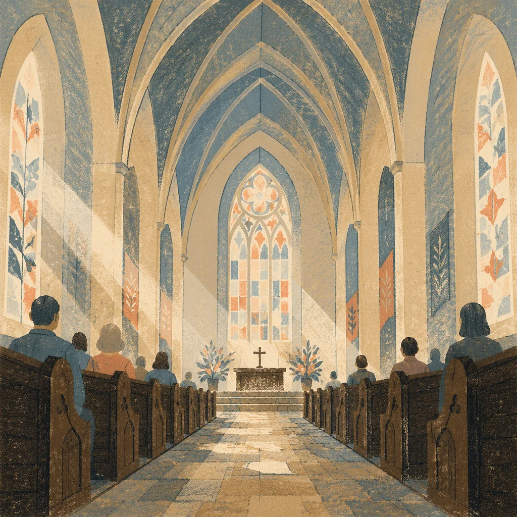 Gothic Church Interior With Soaring Ribbed Ceiling