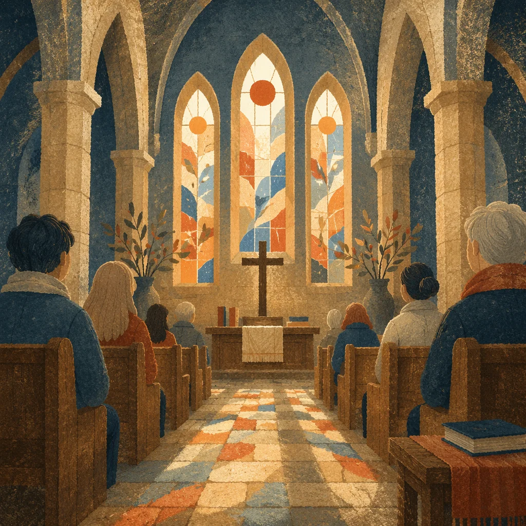 Gothic Church Interior with Winter Light