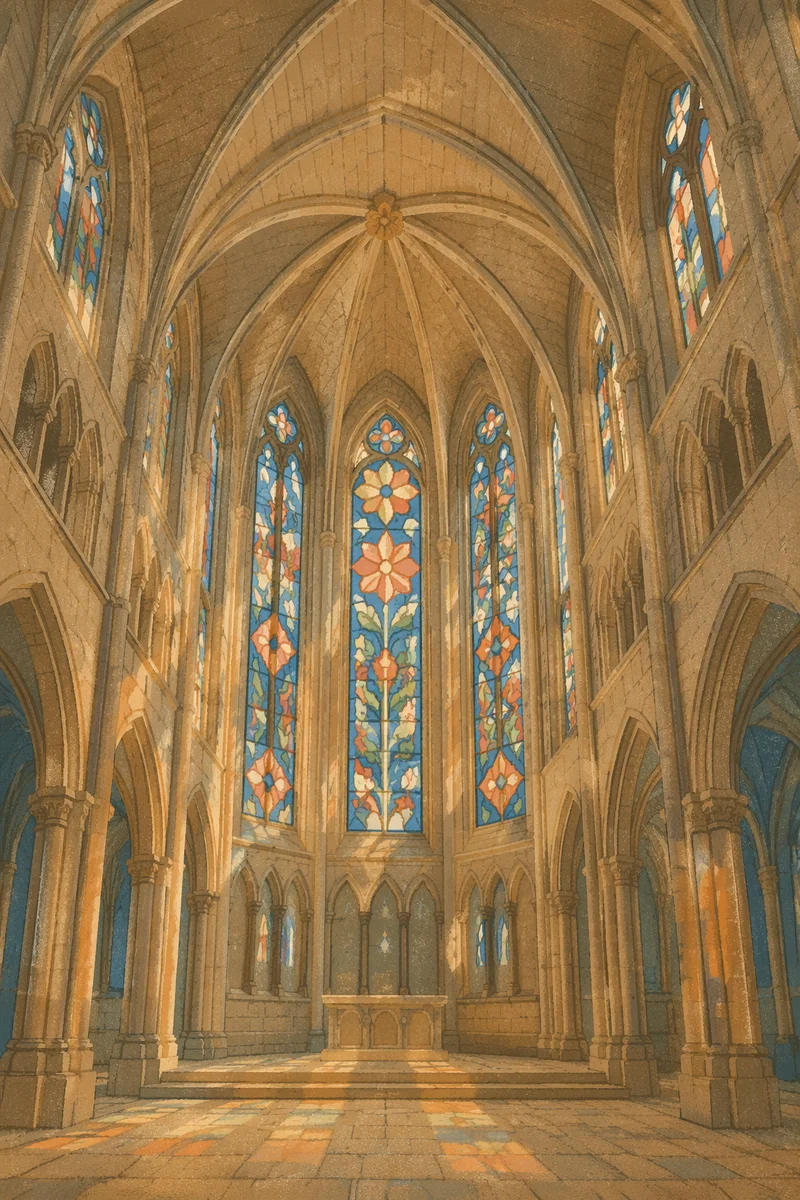 Gothic Church Interior with Soaring Vaulted Ceiling