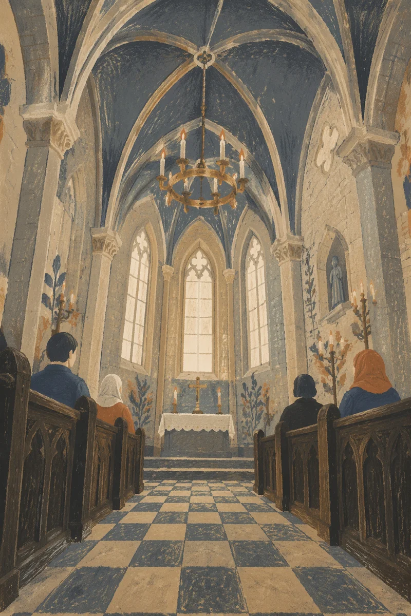 Gothic Church Interior with Vaulted Ceiling