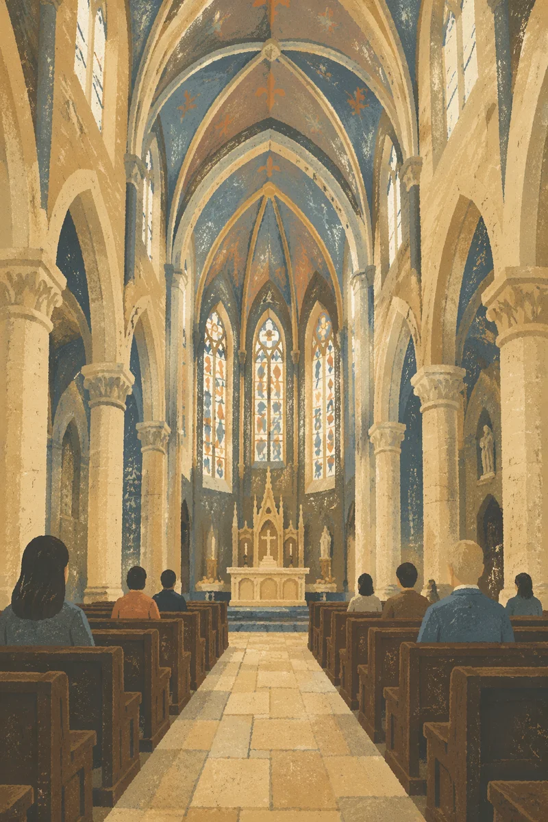 Gothic Church Nave with High Vaulted Ceiling