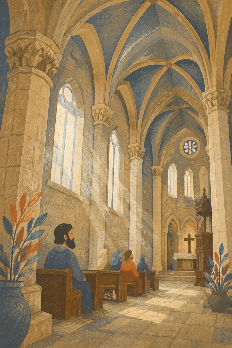 Gothic Church Vaults in Reverent Light