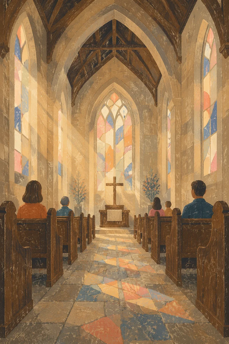 Gothic Church Interior with Vaulted Morning Light