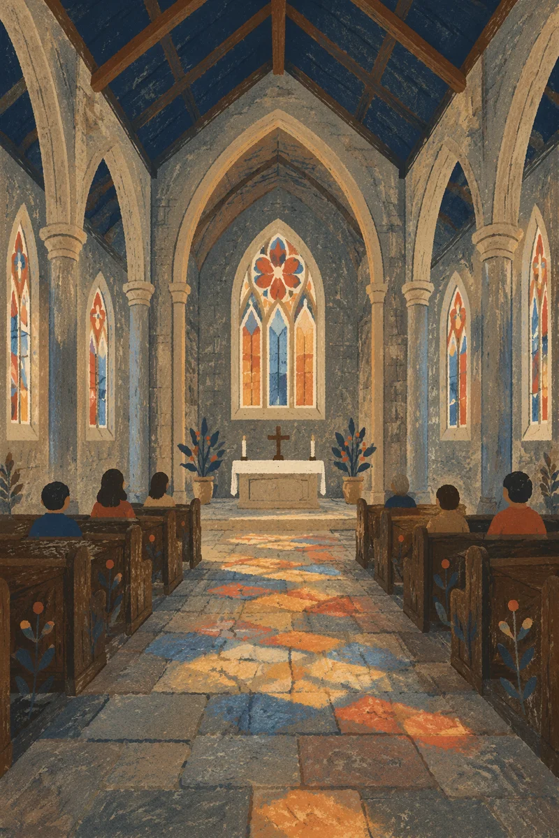 Reverent Gothic Church Interior With High Ceiling
