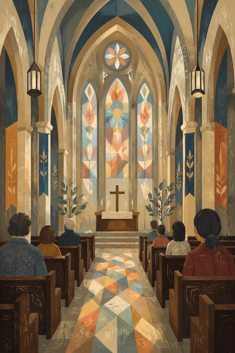 Gothic Church Interior with Soaring Vaults