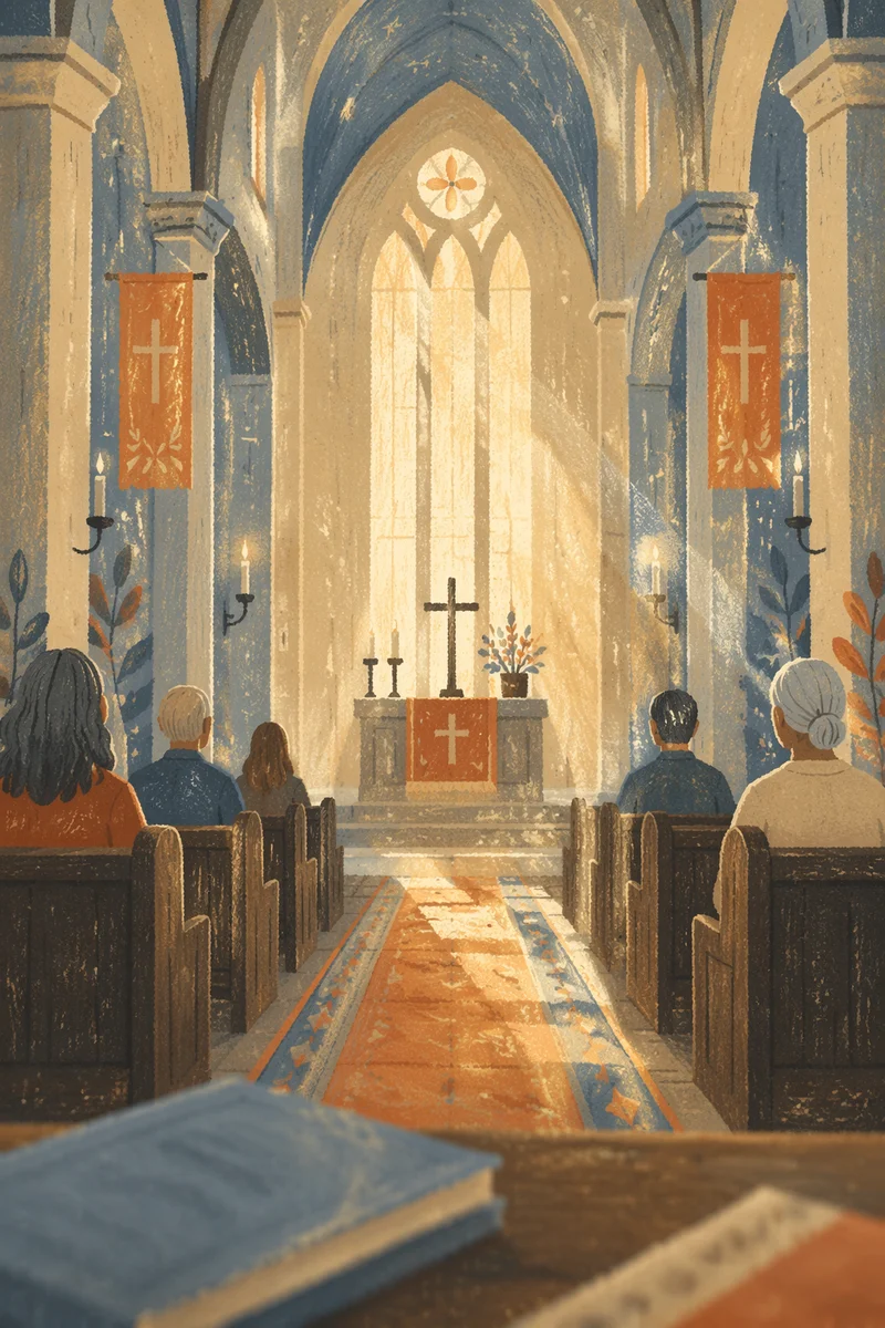 Gothic Church Interior with Morning Light