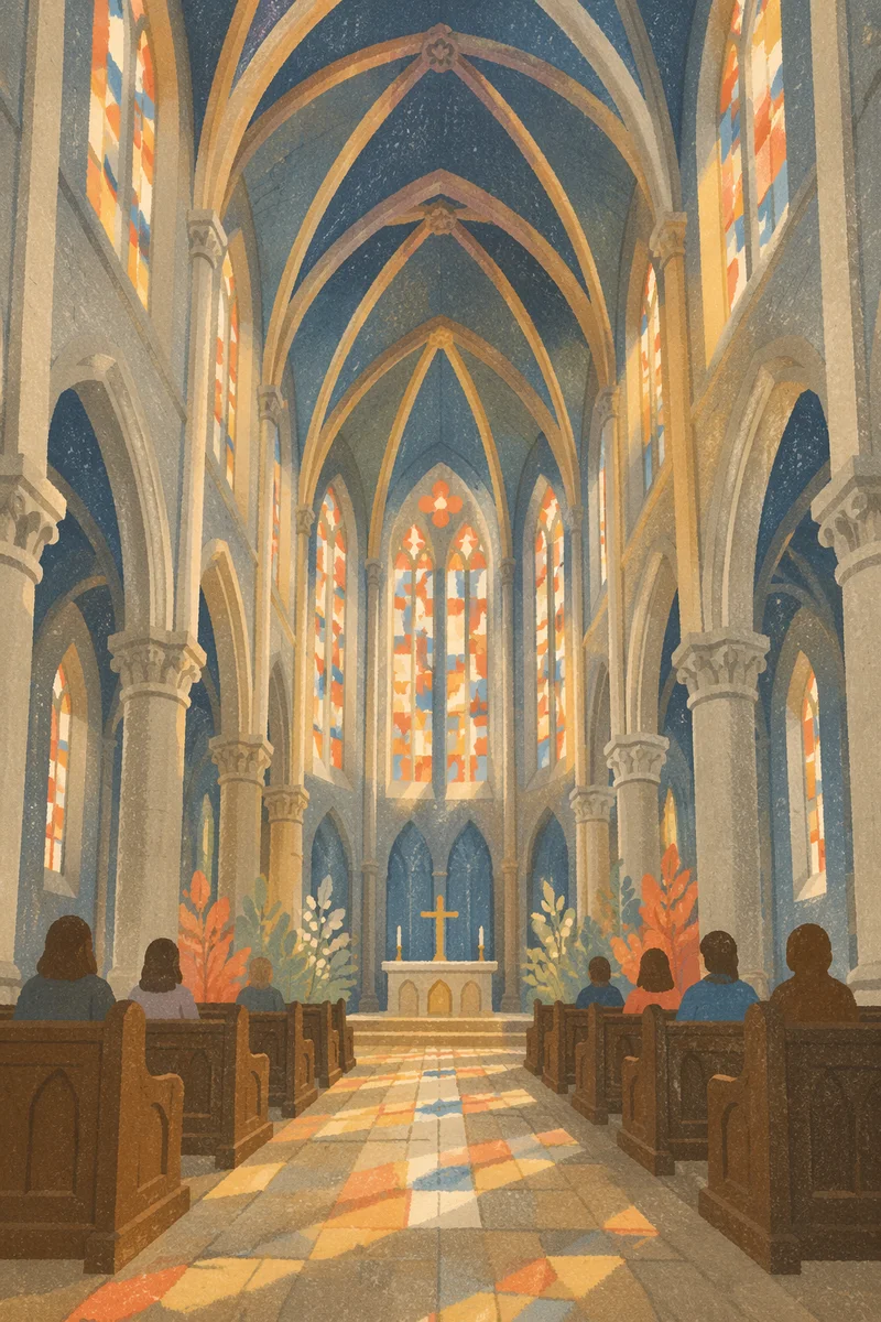 Gothic Church Interior With Vaulted Ceiling