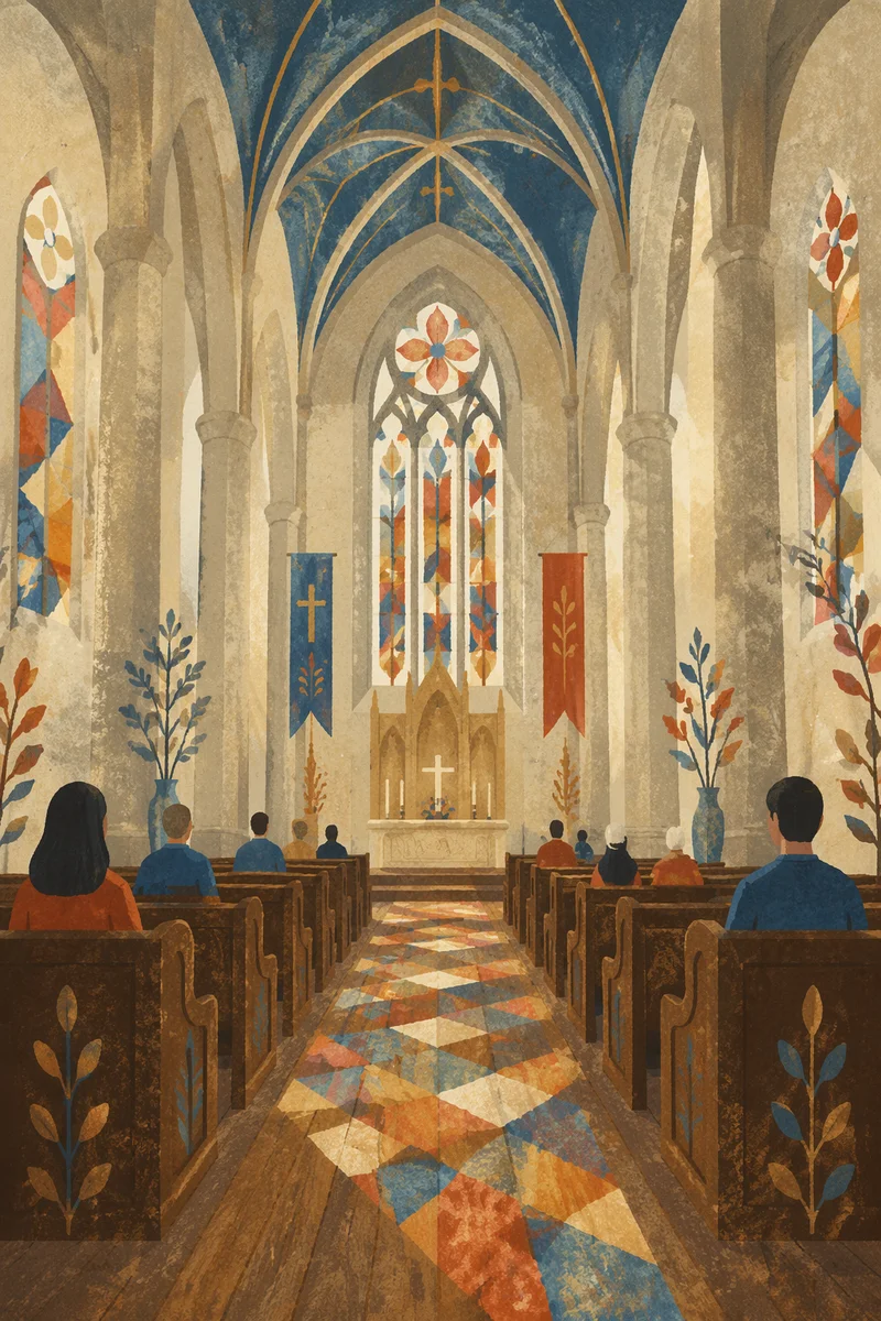 Gothic Church Sanctuary with Soaring Vaulted Ceiling