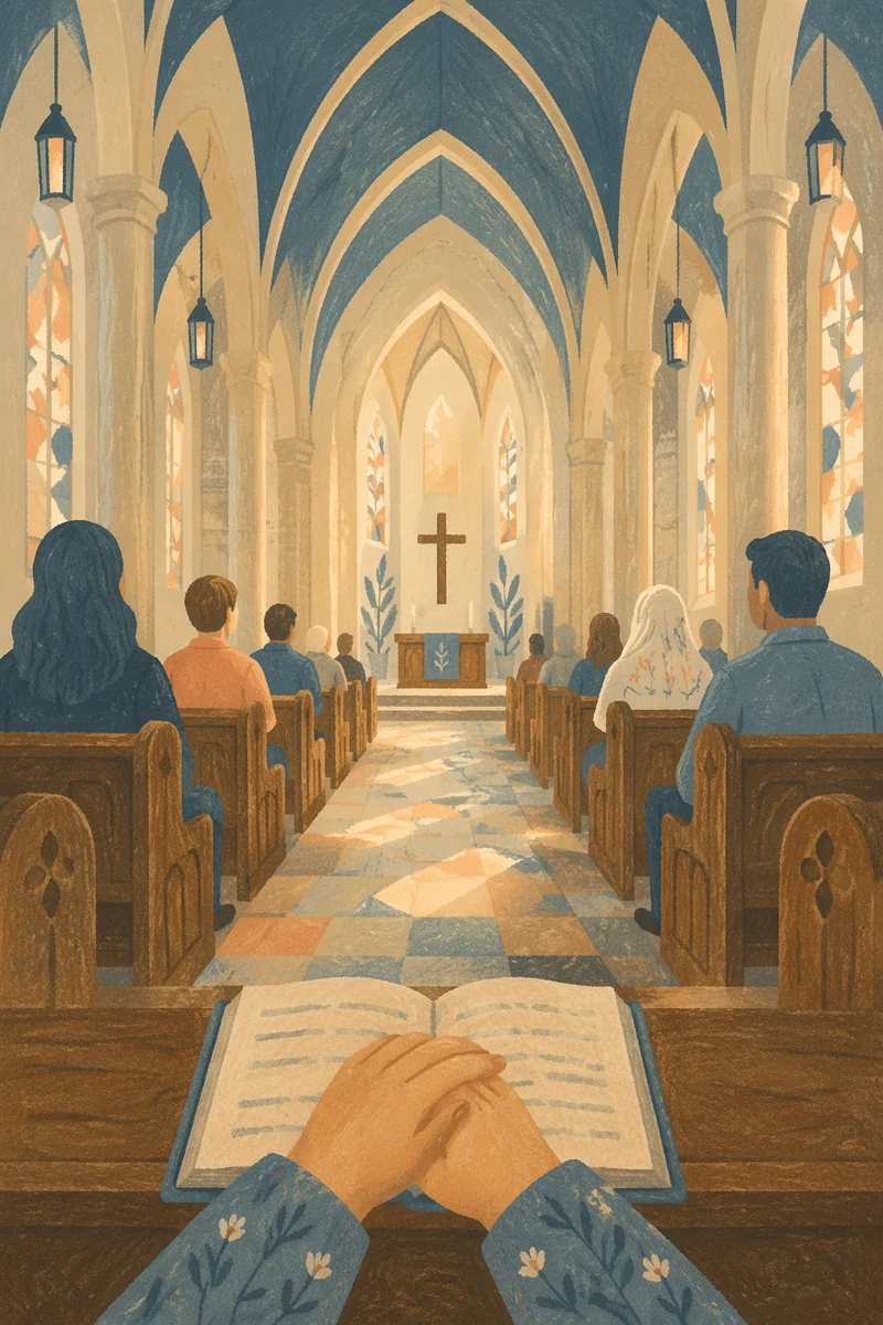 Gothic Church Interior with Vaulted Morning Light