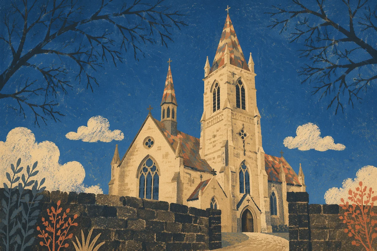 Gothic Church Bell Tower Under Blue Sky