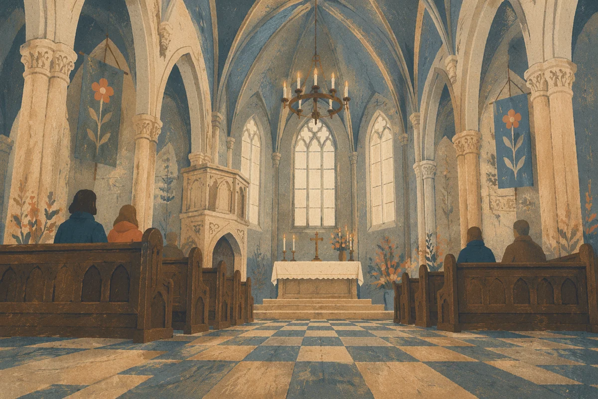 Gothic Church Interior With Vaulted Ceiling
