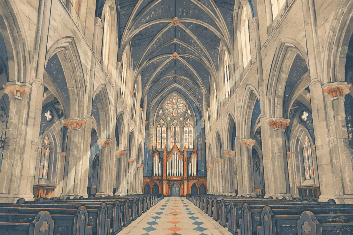Grand Gothic Church Nave with High Ceiling