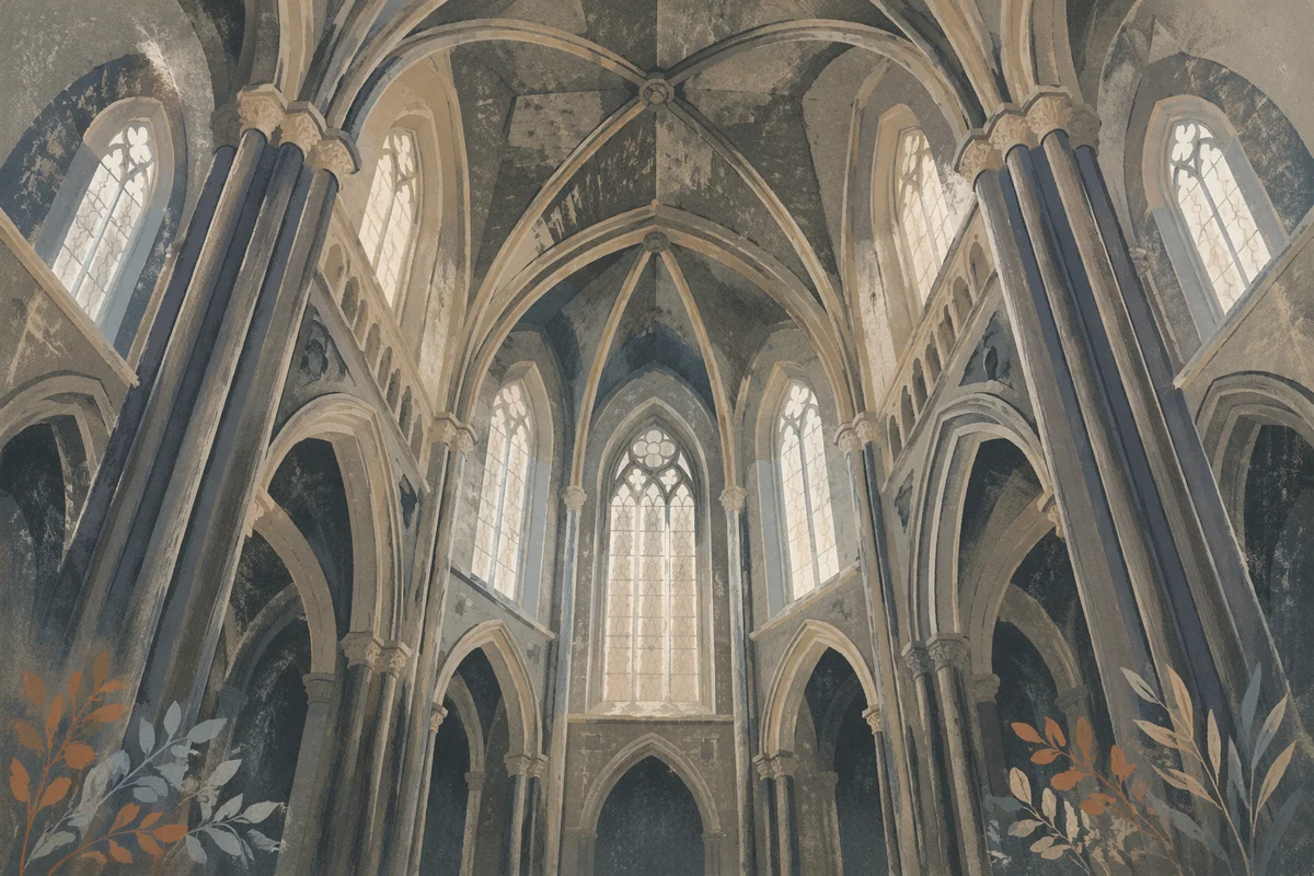 Gothic Church Interior with Soaring Ceiling