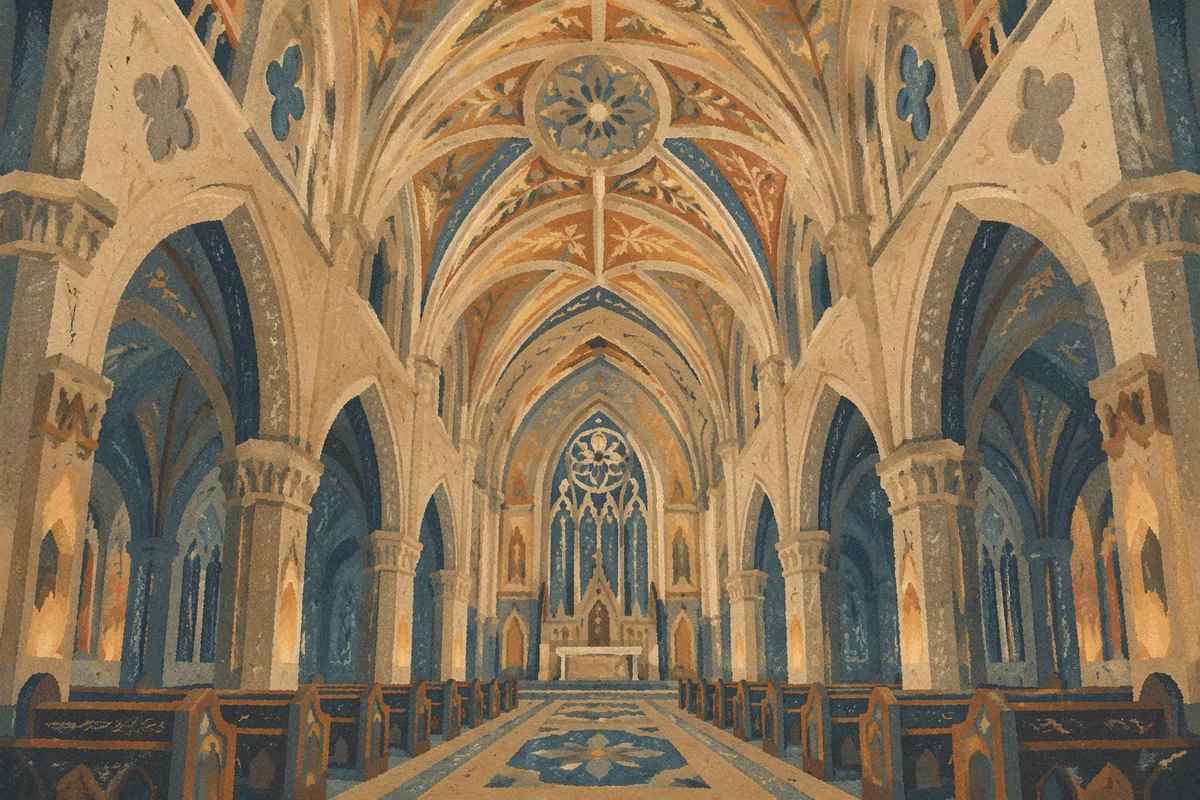 Gothic Church Interior with Soaring Vaulted Ceiling