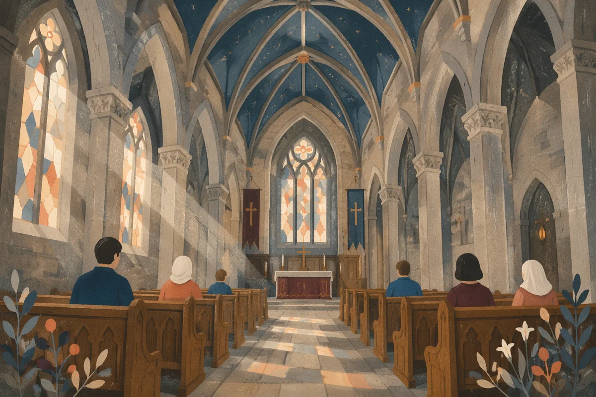 Quiet Gothic Church Nave at Morning