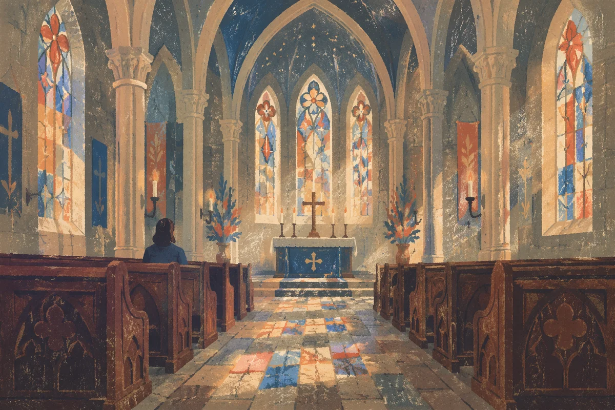Gothic Church Interior with Soaring Ceiling