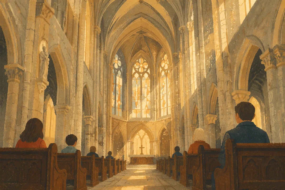 Reverent Gothic Church Interior with High Ceilings