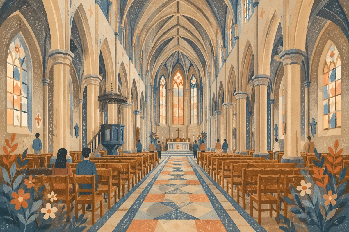 Gothic Church Nave With High Vaulted Ceiling