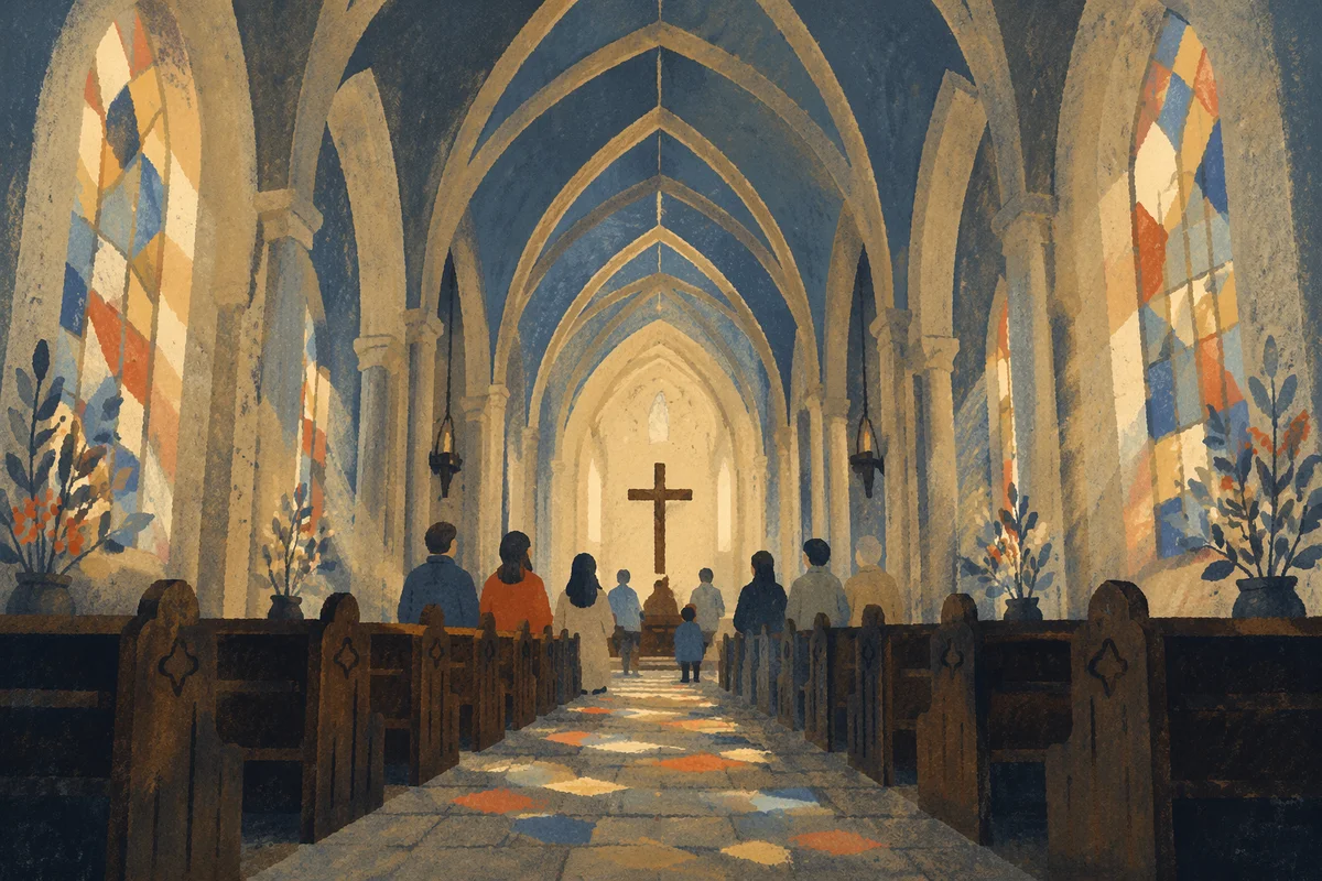 Gothic Church Interior with Soaring Vaulted Ceiling