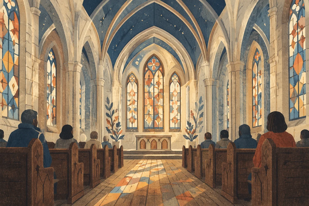 Gothic Church Interior With Vaulted Morning Light