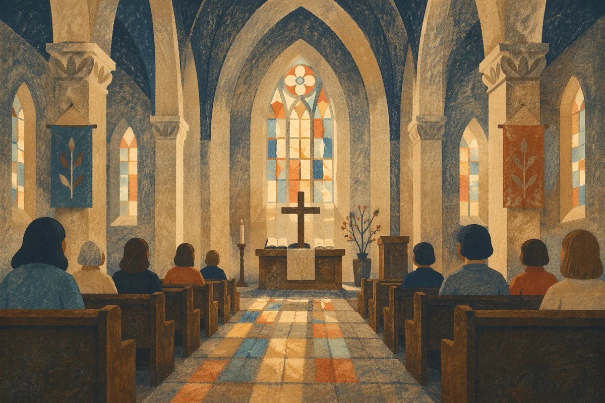 Gothic Church Interior with Winter Light