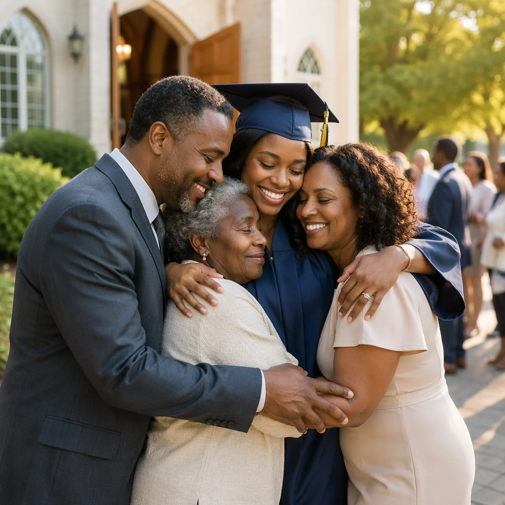 Family Hug After Church Graduation Ceremony