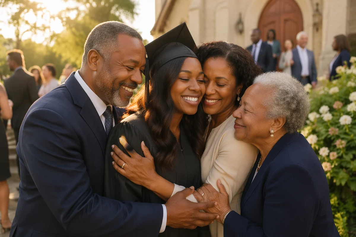 Family Hug After Graduation at Church