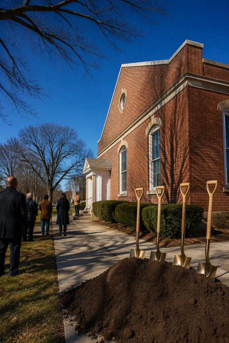 Church Groundbreaking Ceremony by Brick Building