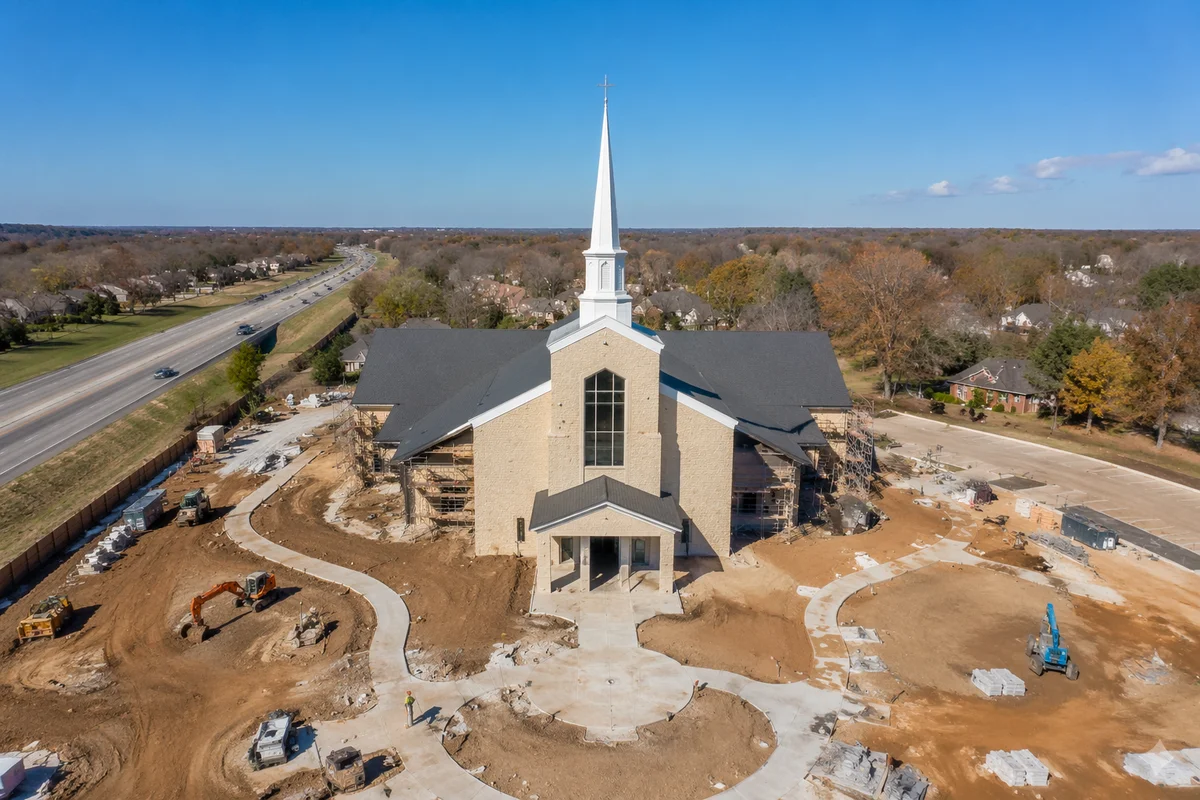 Aerial Church Groundbreaking New Building Construction