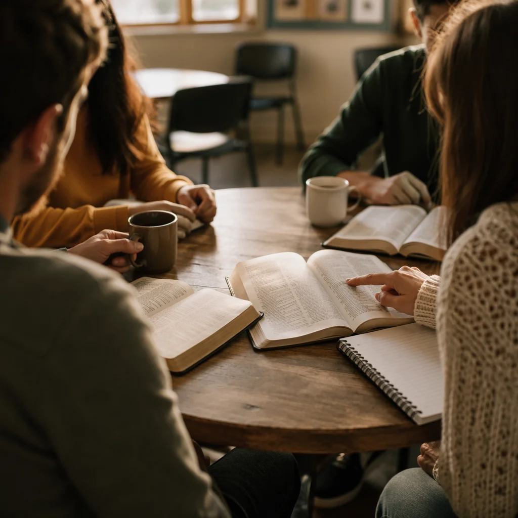 Small Group Scripture Discussion Around Table